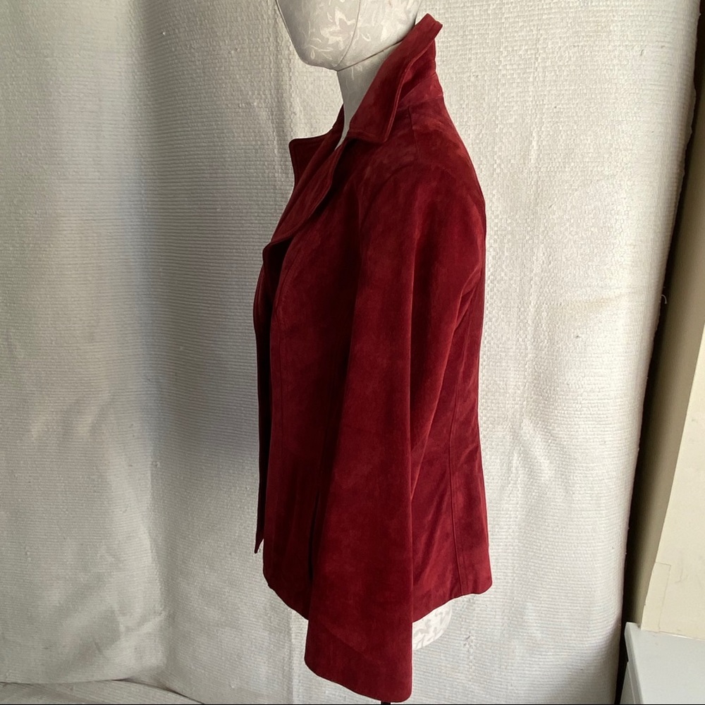 Vintage 90s L Red Suede Leather Jacket Burgundy - Picture 5 of 8